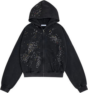Super Quality Men Rhinestone Hoodies Custom Manufacturers Zip up Print Oversize logo Black Color <b>Hi</b> Visibility Hoodies For Men - Product Image 1