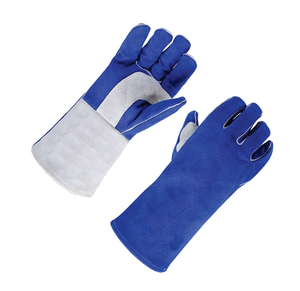 Holy Signs International HSI-0018 Leather Welding <b>Gloves</b> Cotton Lined Straight Thumb Molten Metal Splash Resistant TIG Use Blue - Product Image 4