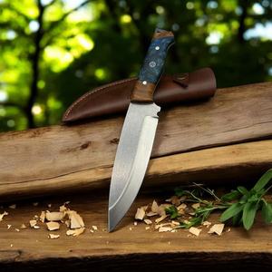 Cuchillo de caza y camping de hoja fija de grado industrial OEM, de acero inoxidable con mango de madera, espiga completa, punta recta, para exteriores. - Product Image 2