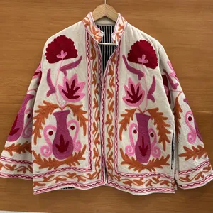 Premium Suzani Embroidered Cotton Velvet Bohemian <b>Hippie</b> Indian Women Winter <b>Jacket</b> Unisex Breathable Outerwear - Product Image 4