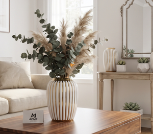 Premium Metal White <b>Vase</b> With <b>Gold</b> Stripes Modern Handmade Tabletop Accessories For Home Decoration - Product Image 4