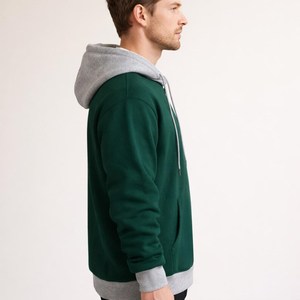 เสื้อสเวตเชิ้ตมีฮู้ดสีเขียวสำหรับผู้ชาย ทรงปกติ ผ้าฝ้ายฟลีซ สวมใส่สบายๆ สำหรับฤดูใบไม้ร่วง ดีไซน์กระเป๋าสีพื้น - Product Image 3