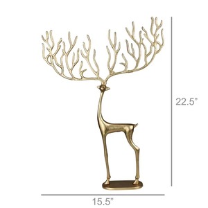 Decoración de Mesa con Reno de Latón con Acabado Dorado Big Horn para Entrada, Adorno Decorativo y Artículo de Decoración para Fiestas - Product Image 2