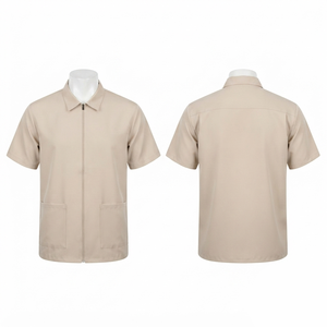 เสื้อแจ็คเก็ตช่างตัดผมแบบยูนิเซ็กซ์ ผ้าโพลีเอสเตอร์พรีเมียม 180 GSM สีดำ แขนสั้น ระบายอากาศได้ดี ชุดยูนิฟอร์มร้านเสริมสวย ปักลายนูน ปักโลโก้ตามสั่ง - Product Image 1