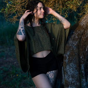 Bohemian Handmade Cotton <b>Poncho</b> Top with Traditional Tribal Block Print Loose Fit Blouse for Everyday Wear - Product Image 1