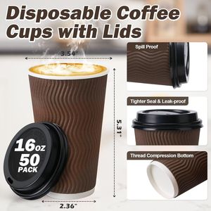 Confezione da 50 Bicchieri di Carta Isolanti Monouso con Coperchio per Bevande Calde e Fredde - Product Image 1