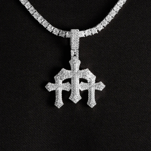 Collier pendentif croix en argent 925 plaqué rhodium avec chaîne à maillons pour un usage quotidien, unisexe - Product Image 2