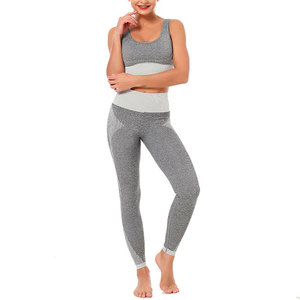 Conjunto de Yoga para Mujer de 2 Piezas, Leggings de Cintura Alta, Top Corto, Sin Costuras, Color Sólido, Transpirable, Spandex, Poliéster, Largo Completo - Product Image 6