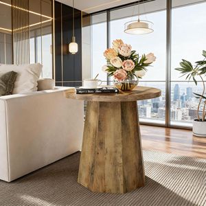 Tavolino Rotondo in Legno con Base Ottagonale, Utilizzabile come Comodino o Tavolino d'Appoggio - Product Image 3