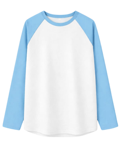 Custom Sky Blue <b>White</b> Raglan Long Sleeve T Shirt Men Cotton Casual Contrast Crew Neck Baseball <b>Tee</b> OEM Manufacturer Supplier - Product Image 1