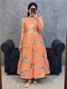 Vestido Anarkali de Algodón Grueso de Primera Calidad para Mujer con Forro de Crepé Suave |   Vestimenta Étnica India de Longitud Completa - Product Image 4