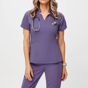 Ensembles de blouses médicales unisexes à manches courtes, confortables et personnalisés, de haute qualité, extra petits, noirs, en polyester tricoté - Product Image 1