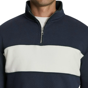 เสื้อสเวตเชิ้ตผู้ชายคุณภาพพรีเมียม สีกรมท่า ผ้าฝ้าย 100% คอซิป 1/4  ดีไซน์แบบแผ่นต่อผ้า ทรงลำลองพอดีตัว มีซิป - Product Image 3