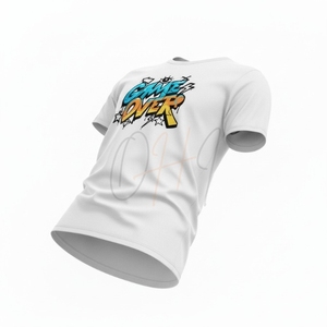 Camiseta Casual de Cuello Redondo con Logotipo Frontal Personalizado con la Frase "Game Over", Tejida, Transpirable, Ecológica, de Secado Rápido, 100% Algodón, Corte Holgado - Product Image 6