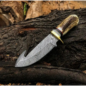 Cuchillo Skinner de Acero de Damasco de 8.5 Pulgadas Hecho a Mano Personalizado, Grado Industrial, Mango de Hueso Staag, Funda de Cuero, para Camping, Caza, Regalo, OEM - Product Image 3