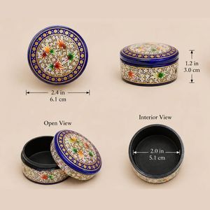 Premium Handcrafted Round Paper Mache Keepsake <b>Box</b> Crimson Floral Tapestry Traditional Kashmiri Indian Artisan <b>Gift</b> - Product Image 6