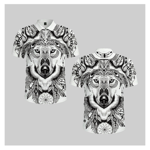 Polo artístico Dreamcatcher Wolf para hombre |   Camiseta Digital Sublimada con Cierre de 1/4 |   Ropa Casual Urbana con Motivos de Animales en Estilo Étnico - Product Image 2