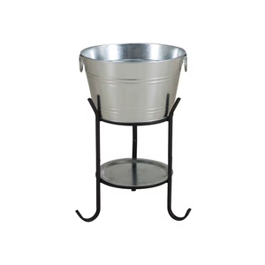 Galvanized Steel Ice Bucket with Stand Metal Beverage Tub <b>Drink</b> <b>Cooler</b> for Outdoor Garden Parties and Events - Product Image 1
