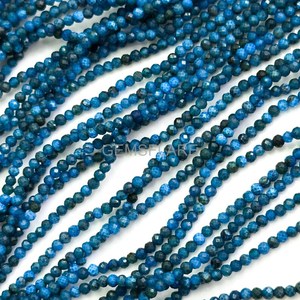 Cuentas redondas microfacetadas de apatita neón natural de 2 mm, cuentas de apatita para la fabricación de joyas, piedras preciosas sueltas facetadas con corte de diamante al por mayor. - Product Image 6