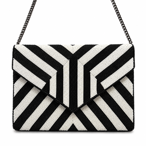 Luxury Handmade <b>Black</b> White Geometric Glass Beaded Clutch Evening <b>Bag</b> Designer Envelope Chain Purse Women Party Clutch OEM ODM W - Product Image 1