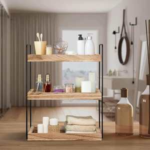 Export Quality Metal <b>Frame</b> Wooden Bathroom Shelf Wall Mounted Storage Rack for Bathroom Kitchen and Home Available For Sale - Product Image 5