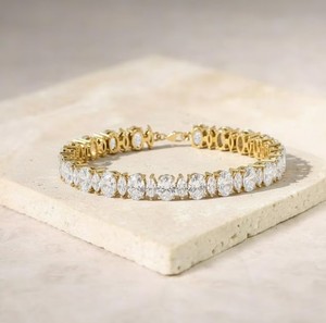Oval and Marquise Moissanite Stone Gold Plated Sterling Silver Luxury Tennis <b>Bracelet</b> Handmade Fine Jewelry Gift Women - Product Image 1