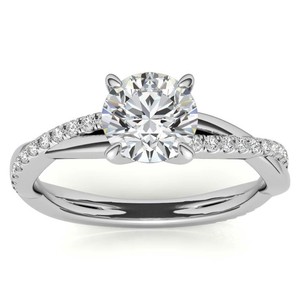 Anillo de Compromiso de Moissanita con Corte Redondo, Chapado en Rodio, Plata de Ley, Anillo de Promesa Clásico para Mujer, Aniversario, Lujo - Product Image 1