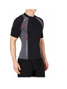 Haut de bain à manches courtes pour homme, personnalisé avec logo, de qualité supérieure, à blocs de couleur, séchage rapide, noir, gris, rouge, écologique - Product Image 3