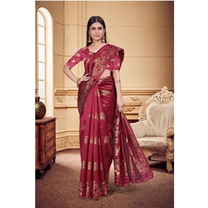 Sari de Seda Pura Banarasi de Primera Calidad con Tejido Zari para Bodas Indias y Trajes Nupciales, Disponible a Precio de Exportación - Product Image 1