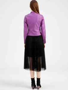 Nueva Chaqueta de Cuero Morada Acolchada de Moda para Mujer, Estilo Biker Corto, Tejido de Tela, Tallas Grandes - Product Image 5