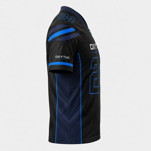 Maillot de football américain Oxytag Sports pour homme, noir et bleu, col en V, manches courtes, tissu respirant, taille L, prix de gros - Product Image 2