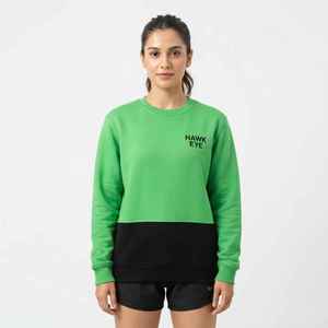 Sweat-shirt pour femme, vert et noir, à blocs de couleur, col rond, manches longues, en coton tricoté, respirant, pour l'automne - Product Image 1