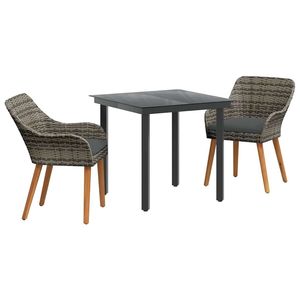 Juego de comedor de jardín de 3 piezas de ratán sintético gris con cojines - Product Image 2