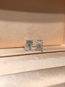 Emerald Round Brilliant Cut Lab Grown Diamond <b>Clip</b> <b>on</b> <b>Earrings</b> 14K White Gold 2ct Prong Set Minimalist Wedding Jewelry for Women - Product Image 2