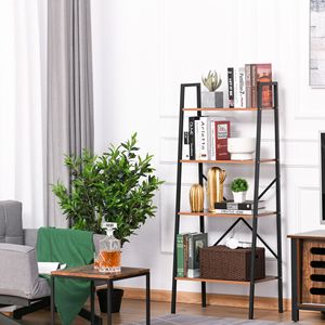 Scaffale a 4 livelli vintage in legno nero con ripiani a gradino per bagno e soggiorno - Product Image 2