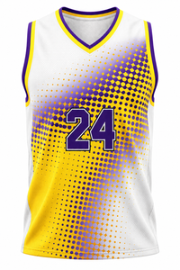 <b>Men's</b> White <b>Red</b> Sublimated Basketball Jersey Number 24 Sleeveless V Neck Breathable Mesh Team Uniform - Product Image 2