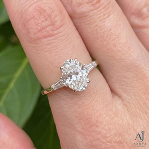 Anillo de Compromiso de Lujo con Diamante Cultivado en Laboratorio de Corte Ovalado, Chapado en Oro, con Engaste de Puntas, Joyería para Aniversario de Bodas - Product Image 1