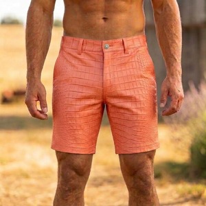 Pantalones Cortos de Cuero para Hombre con Estampado de Cocodrilo: Pantalones Cortos de Cintura Alta, Ajustados, Estilo Urbano, Estilo Vaquero, Regalo para Él - Product Image 1