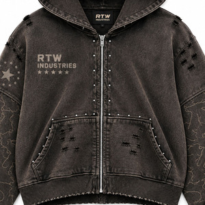 Sudadera con Capucha y Cierre de Cremallera Extra Grande para Hombre, Estilo Urbano con Estampado de Camuflaje, Color Marrón, de RTW Industries - Product Image 4