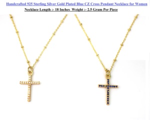 Collier pendentif croix en argent sterling 925 plaqué or 18 carats avec zirconium bleu certifié IGI, fait main, pour femme - Cadeau d'anniversaire - Product Image 3