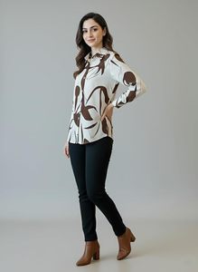 Camisa de manga larga con estampado floral para mujer – Blusa ligera con botones, informal y a la moda para primavera y verano - Product Image 3