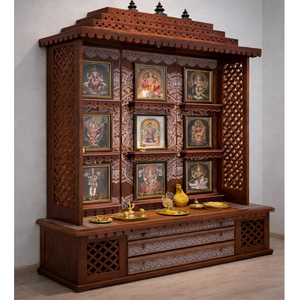 Mandir en teck sculpté à la main de luxe pour la maison, grand temple en bois de teck, unité de Puja personnalisée avec rangement, New York - Product Image 6