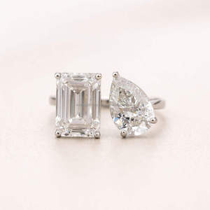 Premium VVS Moissanite Diamond Engagement <b>Ring</b> 925 Sterling <b>Silver</b> <b>Emerald</b> Cut Bridal Jewelry - Product Image 1