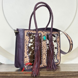 Sacs fourre-tout pour femmes en cuir de vachette repoussé avec poils, personnalisables, motif floral vintage, sac à bandoulière grande capacité, vente chaude - Product Image 1