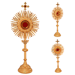 Monstrance italienne en laiton avec pierres rouges |   Ostensoir d'adoration eucharistique – DOUBLE VEE EXPORTS - Product Image 1