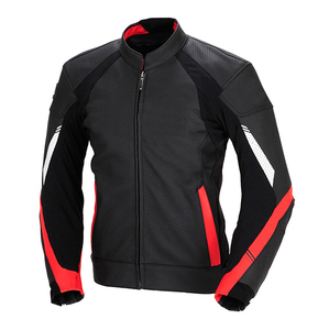 Blouson de moto pour homme noir et rouge, respirant, en maille, avec fermeture éclair, style motard, pour l'été, coupe ajustée, manches classiques - Product Image 1