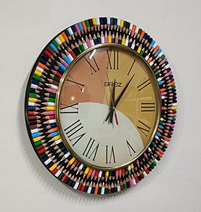 Handmade Colorful Pencil Wall <b>Clock</b> Round Analog Quartz <b>Clock</b> for Living Room Home Decor Modern Design MDF Frame - Product Image 6