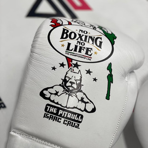 Derniers gants de boxe en cuir véritable, design unique Pit Bull, ligne Isaac Cruz Championship, No Boxing No Life, avec lacets. - Product Image 6