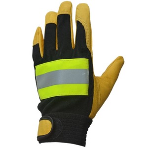 Men's Full Finger Tactical Gloves With Reflective Stripe Adjustable Wrist <b>Strap</b> Leather Outdoor Protection - Product Image 1