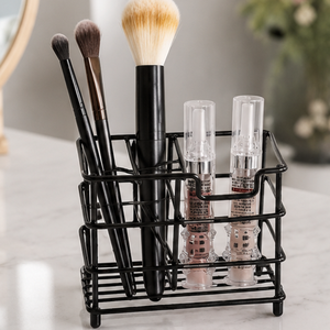 Minimalist Metal Storage Rack Rectangular Single Tier Standing Type for <b>Makeup</b> Brushes and Bottles Bathroom Use Durable Design - Product Image 1
